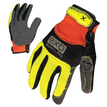 Ironclad Performance Wear EXO Hi-Vis Mechanics Gloves, Embossed Synthetic Leather Palm, Polyester Back, L, Orange/Yellow EXO2-HVP-04-L