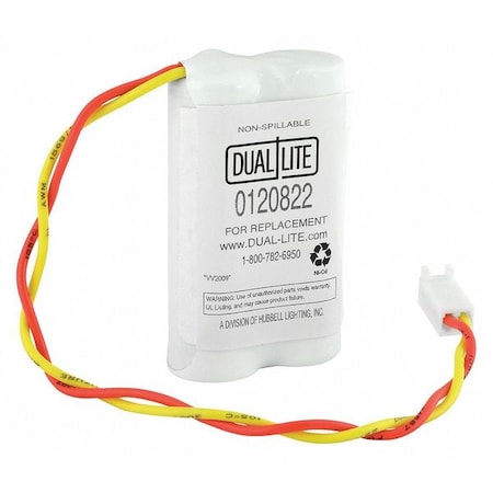 Dual-Lite Battery, Nickel Cadmium, 600mAh, 2.4VDC BATT-PACK 2 CELL AA 600MA