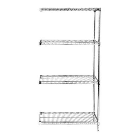 Zoro Select Wire Shelving, 24"D x 48"W x 54"H, 4 Shelves, Chrome 45VX62