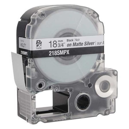 Epson Label Cartridge, Black on Silver Matte, Labels/Roll: Continuous 218SMPX