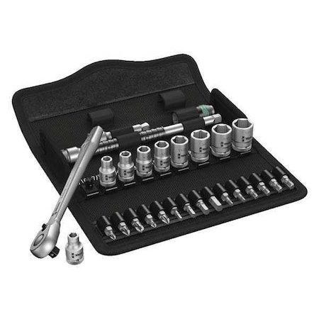Wera 1/4" Drive Ratchet Set, SAE, Torx, 28 Pieces, 3/16 in to 1/2 in, Chrome 05004021001