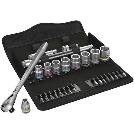 Wera 3/8" Drive Ratchet Set SAE, Torx, 1/4 to 3/4 in, Chrome, 29-Pieces 05004051001