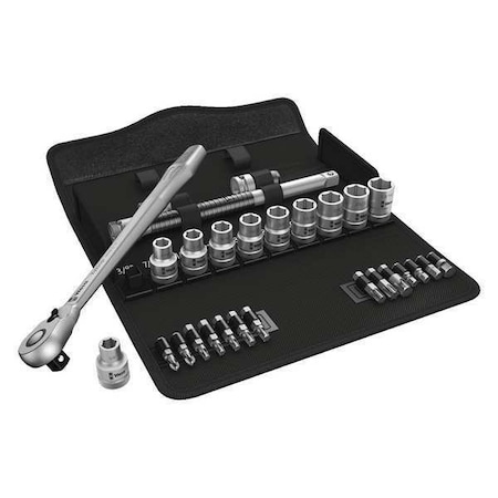 Wera 1/2" Drive Ratchet Set, SAE, Torx 28 Pieces 3/8 in to 13/16 in , Chrome, 6Pt 05004081001