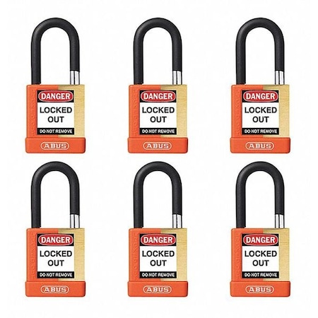 Abus Keyed Padlock, Open, Rectangular Steel Body, Hardened Steel Shackle, 3/4 in W, 6 PK 20085