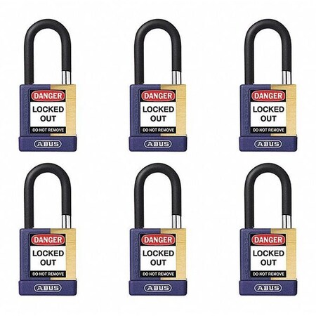 Abus Keyed Padlock, Open, Rectangular Steel Body, Hardened Steel Shackle, 3/4 in W, 6 PK 20081