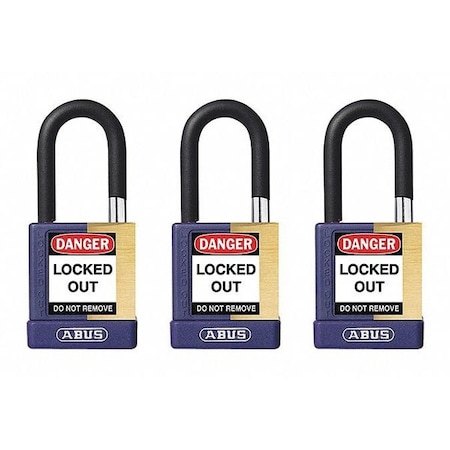 Abus Keyed Padlock, Open, Rectangular Steel Body, Hardened Steel Shackle, 3/4 in W, 3 PK 20071