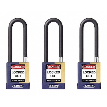 Abus Keyed Padlock, Open, Rectangular Steel Body, Hardened Steel Shackle, 3/4 in W, 3 PK 20164