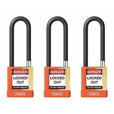 Abus Keyed Padlock, Open, Rectangular Steel Body, Hardened Steel Shackle, 3/4 in W, 3 PK 20110