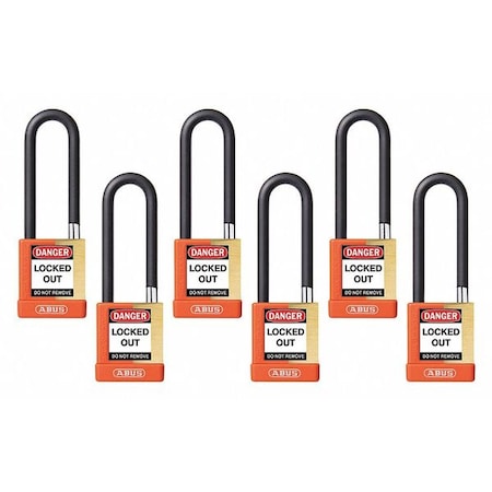 Abus Keyed Padlock, Open, Rectangular Steel Body, Hardened Steel Shackle, 3/4 in W, 6 PK 20174