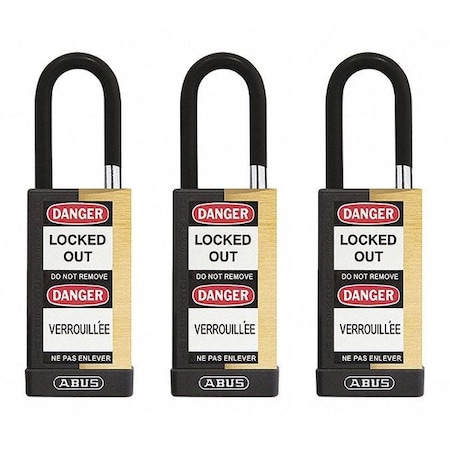 Abus Keyed Padlock, Open, Rectangular Steel Body, Hardened Steel Shackle, 3/4 in W, 3 PK 20121