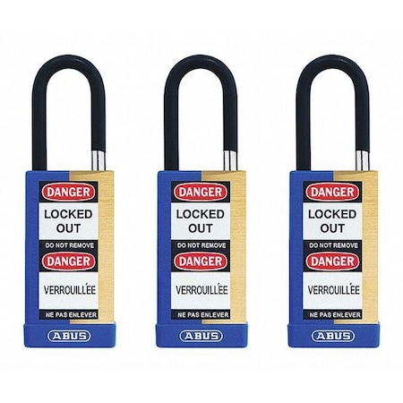 Abus Keyed Padlock, Open, Rectangular Steel Body, Hardened Steel Shackle, 3/4 in W, 3 PK 20125