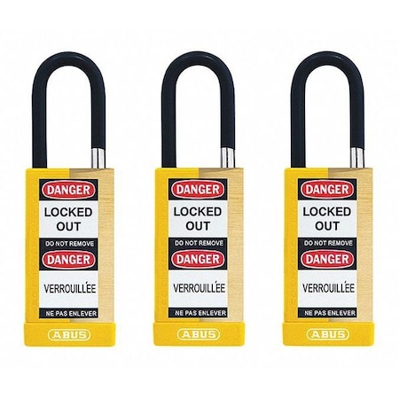 Abus Keyed Padlock, Open, Rectangular Steel Body, Hardened Steel Shackle, 3/4 in W, 3 PK 20179