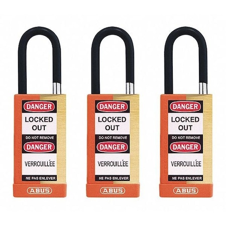 Abus Keyed Padlock, Open, Rectangular Steel Body, Hardened Steel Shackle, 3/4 in W, 3 PK 20178