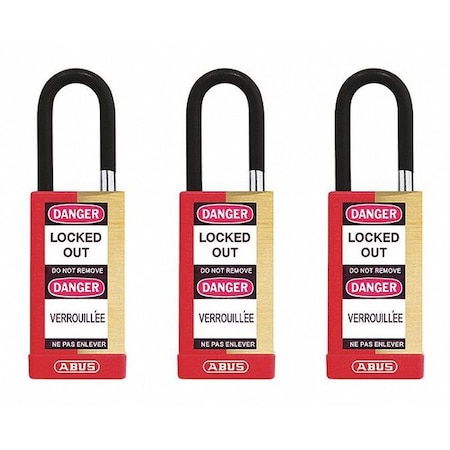 Abus Keyed Padlock, Open, Rectangular Steel Body, Hardened Steel Shackle, 3/4 in W, 3 PK 20175