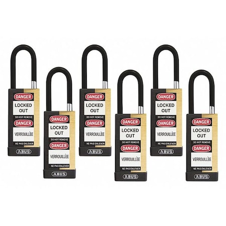 Abus Keyed Padlock, Open, Rectangular Steel Body, Hardened Steel Shackle, 3/4 in W, 6 PK 20189