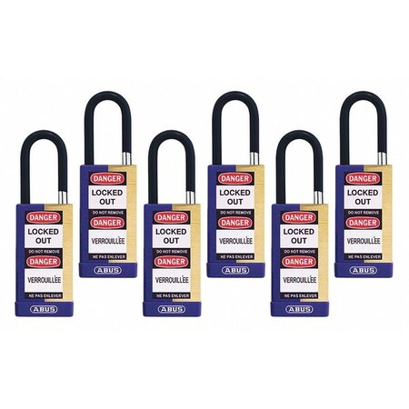 Abus Keyed Padlock, Open, Rectangular Steel Body, Hardened Steel Shackle, 3/4 in W, 6 PK 20192