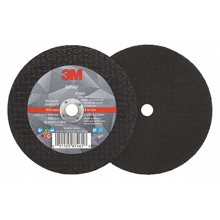 3M Abrasive Cut-Off Wheel, Type 1, 4 in Dia, 0.035 in Thick, 3/8 in Arbor Hole Size, Ceramic, 60 Grit 87461