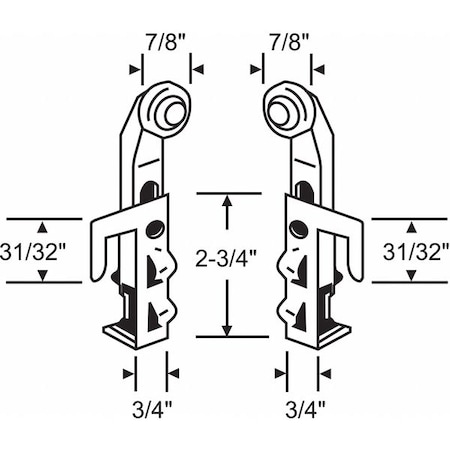 Zoro Select Hanger Set, Steel Plated, 4-23/32"L x 1-21/32"W 3-116A