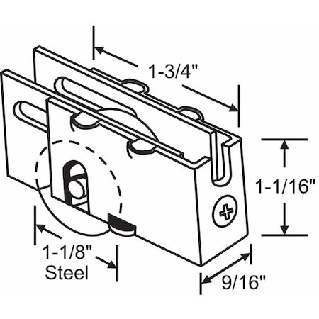 Zoro Select Patio Door Roller Assembly 2-1/2"L, Steel Plated 9-273