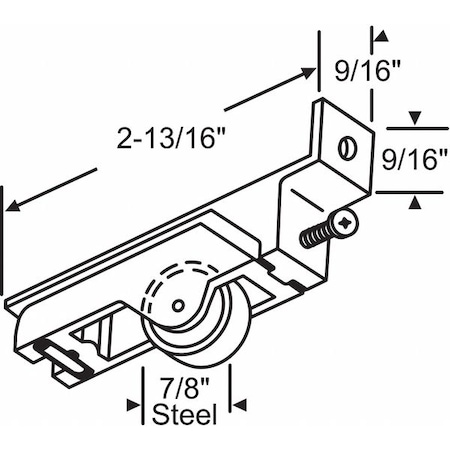 ZORO SELECT 2-13/16"L Roller Assembly, Zinc, Unfinished 9-277