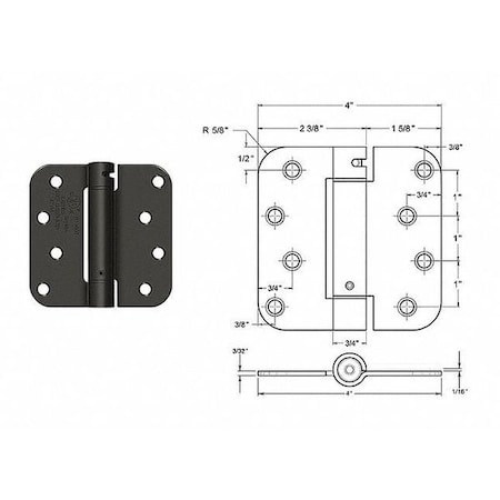 Zoro Select Butt Hinge, Steel, Full Mortise Mounting, 4 in Leaf W x 4 in Leaf H, Satin Brass 56-427SBRS