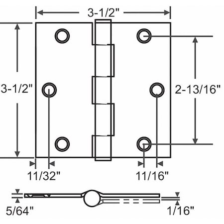 Zoro Select Door and Butt Hinge, Steel, Full Mortise Mounting, 3 1/2 in Leaf W x 3 1/2 in Leaf H, Satin Brass 56-263SBRS