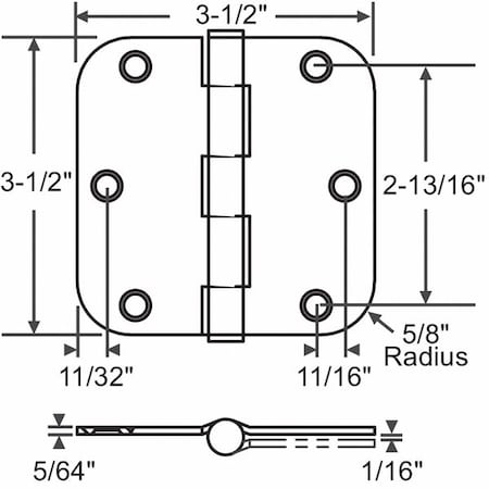 Zoro Select Door and Butt Hinge, Steel, Full Mortise Mounting, 3 1/2 in Leaf W x 3 1/2 in Leaf H, Satin Chrome 56-262SCH