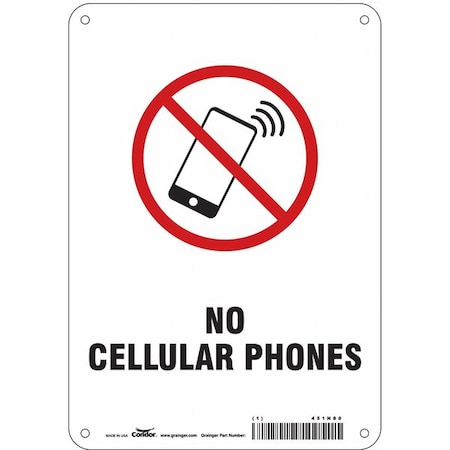 Condor Safety Sign Cell Phone, 10 in Height, 7 in Width, Aluminum, Horizontal Rectangle, English 451N80