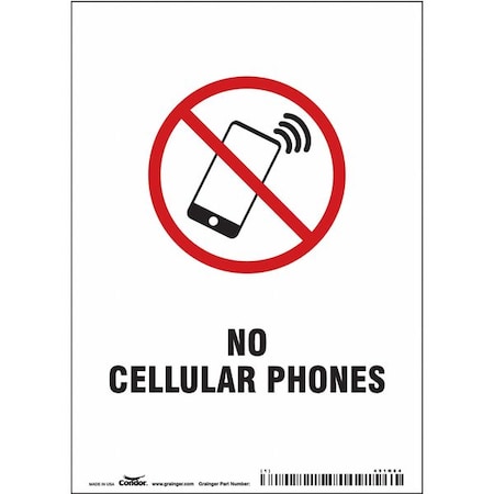 Condor Safety Sign Cell Phone, 7 in Height, 5 in Width, Vinyl, Vertical Rectangle, English 451N84