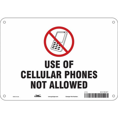 Condor Safety Sign Cell Phone, 7 in H, 10 in W, Aluminum, Vertical Rectangle, English, 451N87 451N87