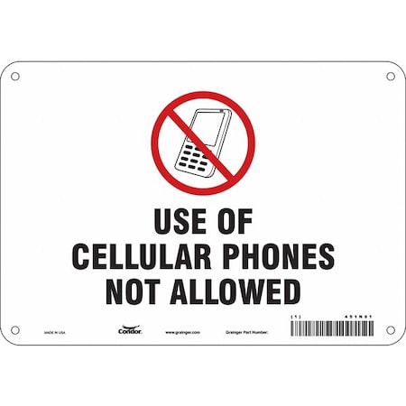 Condor Safety Sign Cell Phone, 7 in H, 10 in W, Polyethylene, Vertical Rectangle, English, 451N91 451N91