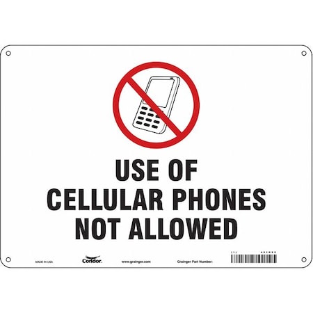 Condor Safety Sign Cell Phone, 10 in H, 14 in W, Polyethylene, Horizontal Rectangle, English, 451N92 451N92