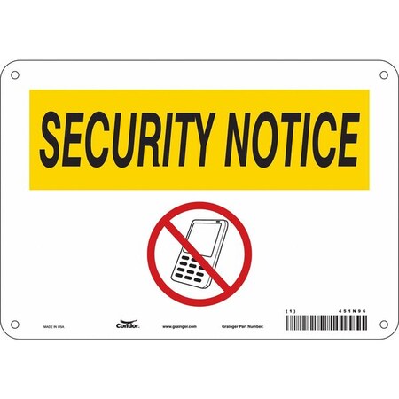 Condor Safety Sign Cell Phone, 7 in H, 10 in W, Aluminum, Vertical Rectangle, English, 451N96 451N96