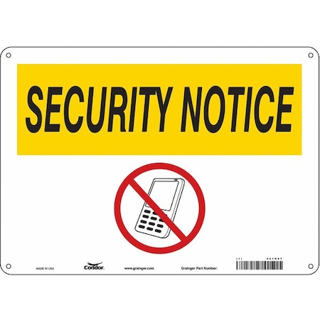 Condor Safety Sign Cell Phone, 10 in H, 14 in W, Aluminum, Horizontal Rectangle, English, 451N97 451N97
