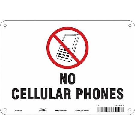 Condor Safety Sign Cell Phone, 7 in H, 10 in W, Aluminum, Vertical Rectangle, English, 451N72 451N72