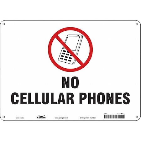 Condor Safety Sign Cell Phone, 10 in H, 14 in W, Aluminum, Horizontal Rectangle, English, 451N73 451N73