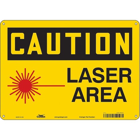Condor Laser Warning Sign, 10 in H, 14 in W, Polyethylene, Horizontal Rectangle, 451P87 451P87