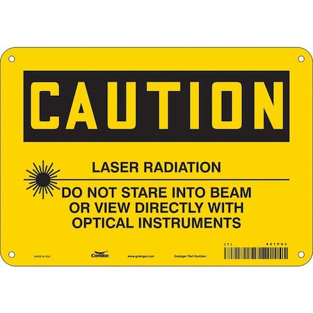 Condor Laser Warning Sign, 7 in H, 10 in W, Polyethylene, Vertical Rectangle, 451P93 451P93