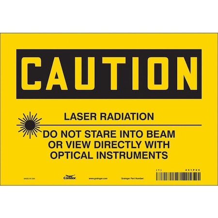 Condor Laser Warning Sign, 7 in H, 10 in W, Vinyl, Vertical Rectangle, 451P95 451P95
