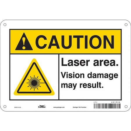 Condor Laser Warning Sign, 7 in H, 10 in W, Polyethylene, Vertical Rectangle, 451P99 451P99