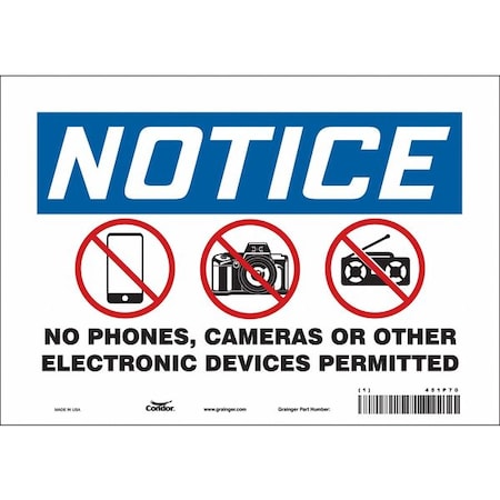 Condor No Phones, Cameras Or Other Electronic Devices Permitted, Vinyl, 7 in x 10 in, Adhesive 451P70