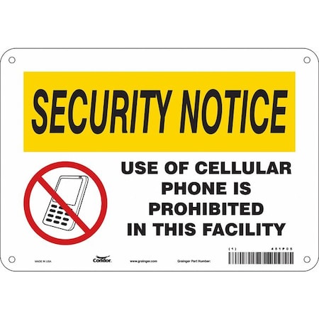 Condor Safety Sign Cell Phone, 7 in H, 10 in W, Polyethylene, Vertical Rectangle, English, 451P05 451P05