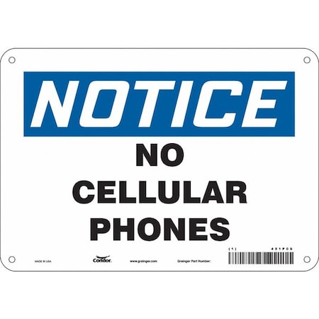 Condor Safety Sign Cell Phone, 7 in H, 10 in W, Aluminum, Vertical Rectangle, English, 451P09 451P09
