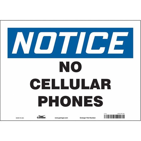 Condor Safety Sign Cell Phone, 10 in H, 14 in W, Vinyl, Horizontal Rectangle, English, 451P16 451P16