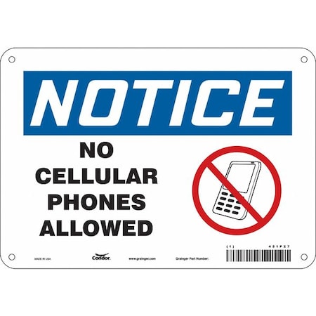 Condor Safety Sign Cell Phone, 7 in H, 10 in W, Aluminum, Vertical Rectangle, English, 451P27 451P27