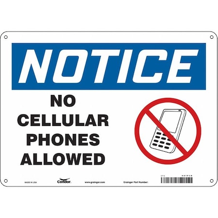 Condor Safety Sign Cell Phone, 10 in H, 14 in W, Polyethylene, Horizontal Rectangle, English, 451P30 451P30