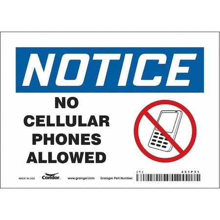 Condor Safety Sign Cell Phone, 5 in H, 7 in W, Vinyl, Horizontal Rectangle, English, 451P31 451P31