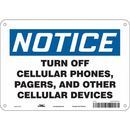 Condor Safety Sign Cell Phone, 7 in H, 10 in W, Aluminum, Vertical Rectangle, English, 451P34 451P34