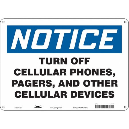 Condor Safety Sign Cell Phone, 10 in H, 14 in W, Aluminum, Horizontal Rectangle, English, 451P35 451P35