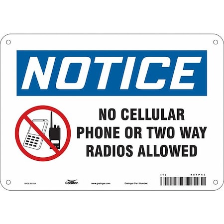 Condor Safety Sign Cell Phone, 7 in H, 10 in W, Aluminum, Vertical Rectangle, English, 451P43 451P43